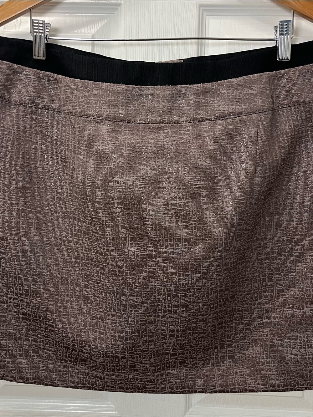 Ann Taylor LOFT Textured Brown Mini Skirt with Black Waistband size 14 NWT lined - Picture 6 of 12